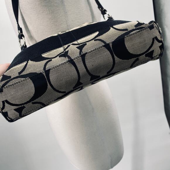 Vintage Y2k Coach Signature Stripe Logo Shoulder Bag Zip Top Canvas Black Gray - Picture 10 of 16